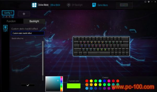 RGB bakgrunnsbelyst effekten av hver nøkkel kan defineres av driverprogramvaren, gjør GH60 mekanisk tastatur et fantastisk verktøy for profesjonelle brukere.