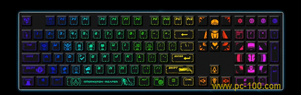 RGB tilbake lyseffekt havet bølgen på Overwatch Reaper tema mekanisk gaming tastatur, Denne bakgrunnsbelyst effekten også ser ut som en flagrende bånd, en fantastisk rygg lys.