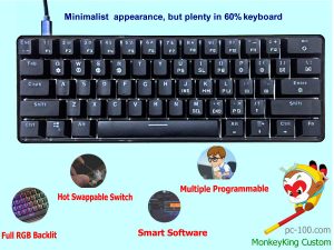 61-nøkkelen hot swap brytere, RGB mekanisk tastatur, programmerbare