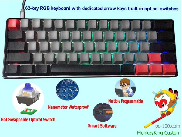 62-teclado mecânico chave quente swappable switches ópticos, RGB programável, melhor compra 60% compacto com teclado 2017