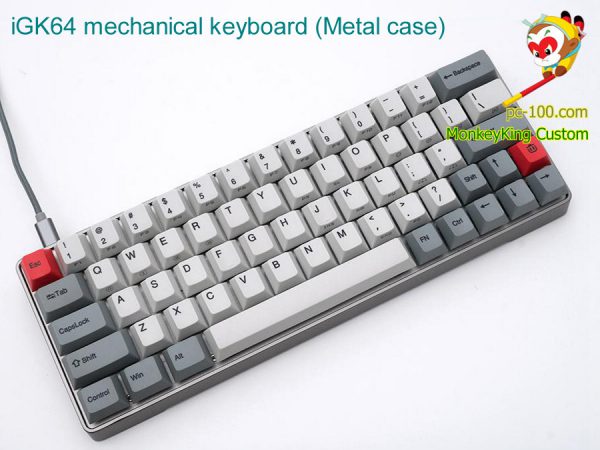 iGK64 64-key hot swap RGB Cherry MX blue switches mechanical keyboard, 60% size, with independent arrow keys, PBT dye-subbed keycaps, metal aluminum alloy case