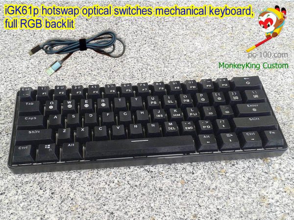 Poker layout hotswap optical switches 60% compact mechanical keyboard, full RGB backlit, programmable