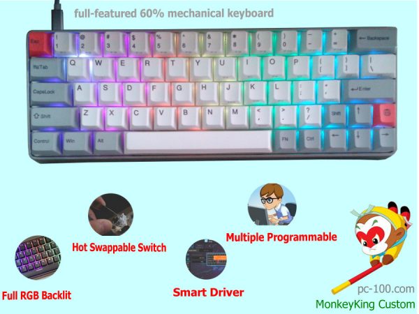 un completísimo 60% teclado mecánico - ingeniousmonkey hecho por MonkeyKing Custom