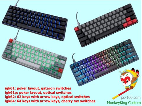 assembled 60% mechanical keyboard, full rbg backlit, multiple layouts, poker, arrow keys