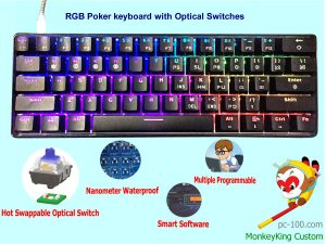 61-key light strike optical switches mechanical keyboard, waterproof & dustproof board, poker layout