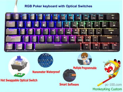 61-nøkkel lys strike optisk brytere mekanisk tastatur, vanntett & dustproof styret, Poker oppsett
