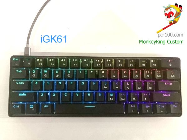 igk61 61-key פוקר מקשים מכני, מתגים gateron הניתנים להחלפה חמה, RGB ניתן לתכנות
