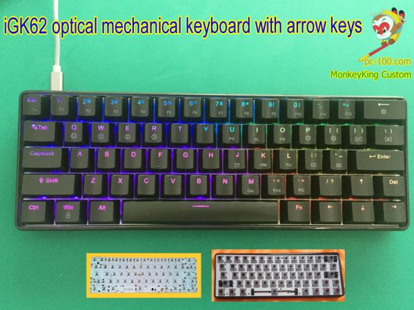 iGK62 teclado mecánico de interruptores ópticos intercambiables en caliente con las teclas de flecha , DIY kits personalizados, PCB