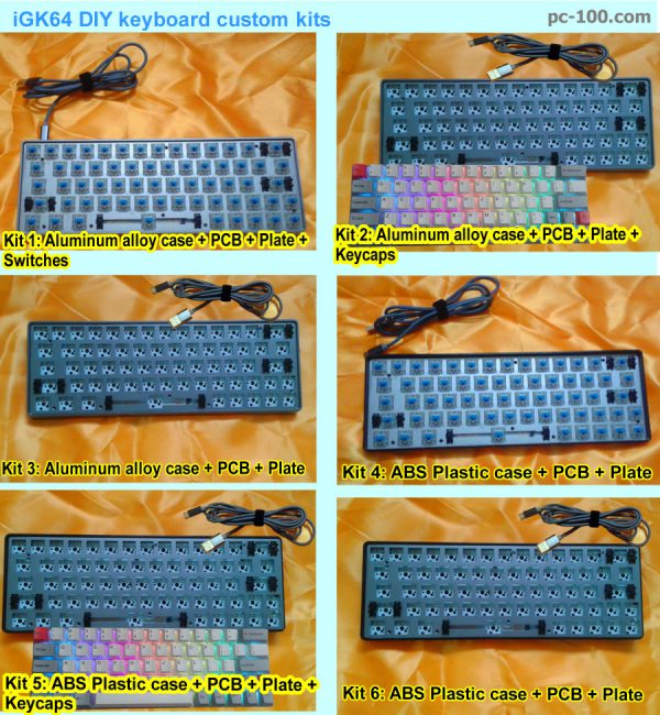 iGK64 DIY 64-key RGB mechanical keyboard custom kits, ABS plastic case kits, anodized aluminum alloy metal case kits from MonkeyKing Custom, China