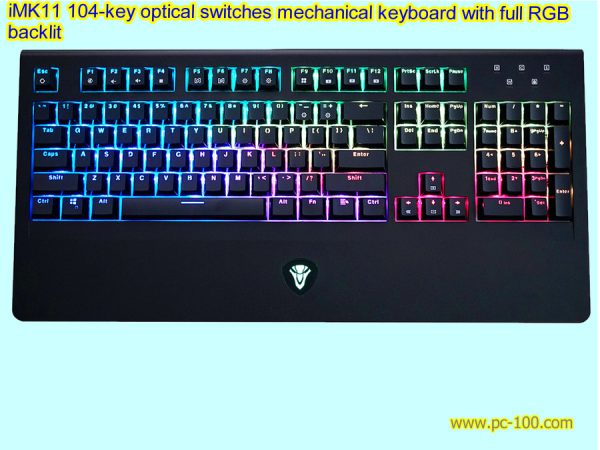 iMK11 104-nøkkel optisk brytere mekanisk tastatur med full RGB bakgrunnsbelyst
