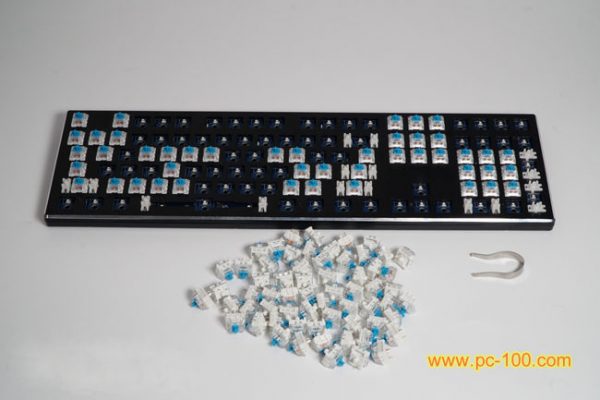 Pull off blue switches from switch-pull-and-plug mechanical gaming keyboard