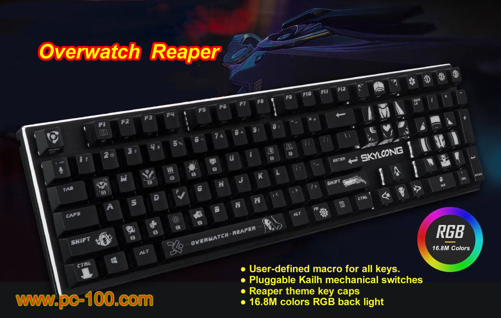 Overwatch Reaper themed mechanical gaming keyboard, game themed amazing key caps, a stylish tool for players