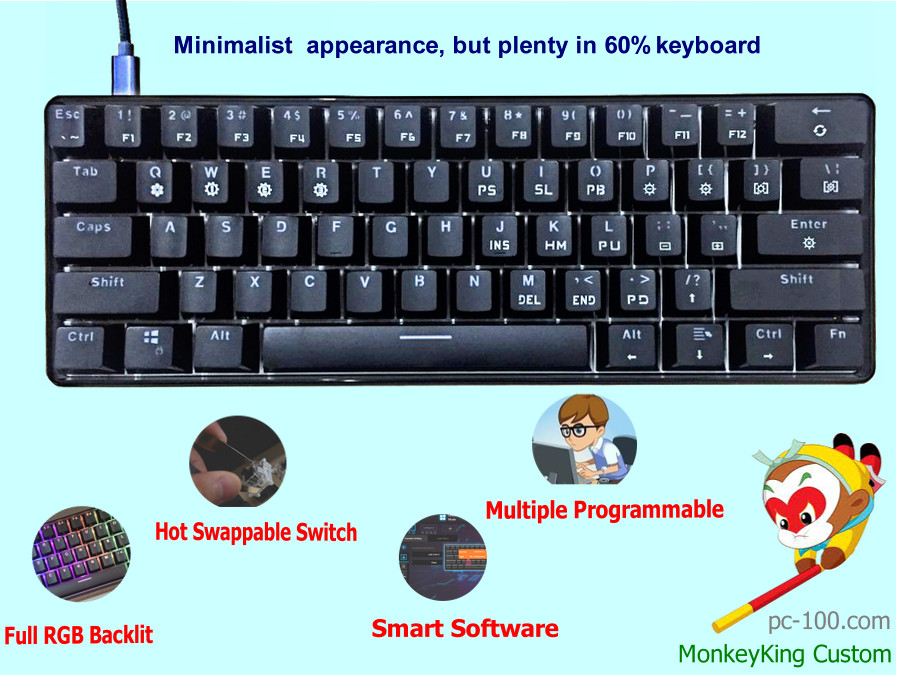 61-key poker layout mini RGB programmable mechanical keyboard SmartMonkey, better code 61 keyboard